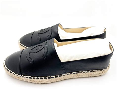 chanel black leather espadrilles.